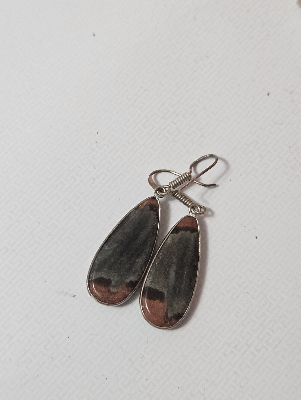 Red Creek Jasper Elongated Teardrop Sterling Silver Dangle Earrings!